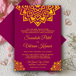Moderne Roze Gouden Mandala Indiase Trouwuitnodigi Kaart