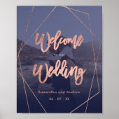 Moderne roze gouden marine foto welkom huwelijksfe poster (Voorkant)
