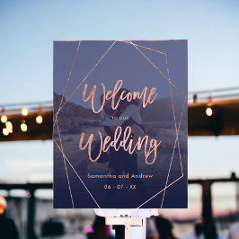 Moderne roze gouden marine foto welkom huwelijksfe poster