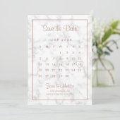 Moderne Roze Gouden Marmeren Kalender Trouw Save The Date (Staand voorkant)