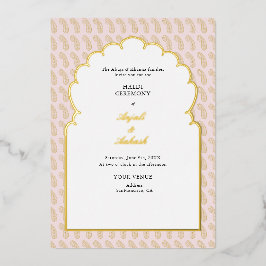 Moderne Roze & Gouden Mehendi Ceremonie Indiaas Folie Uitnodiging