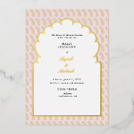 Moderne Roze & Gouden Mehendi Ceremonie Indiaas Folie Uitnodiging