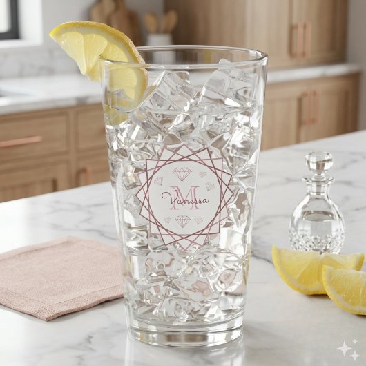 Moderne Roze Gouden Monogram Geometrisch v2 Glas