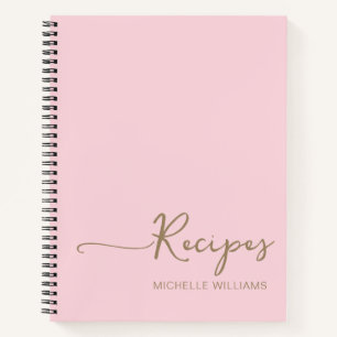 Moderne Roze Gouden Monogram Naam Kookboek Recept Notitieboek