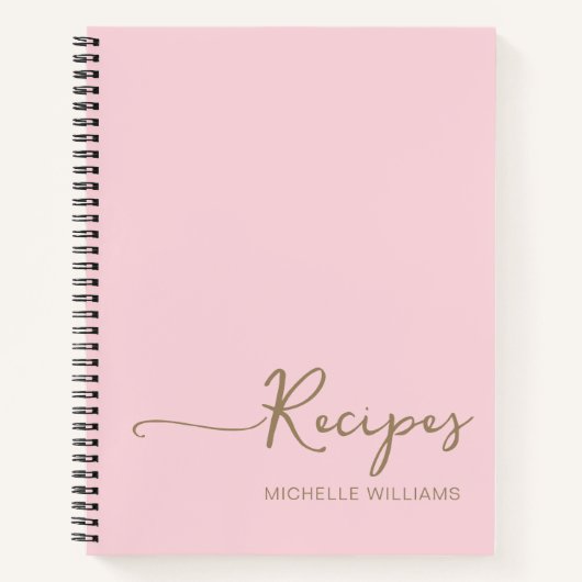 Moderne Roze Gouden Monogram Naam Kookboek Recept Notitieboek (Voorkant)