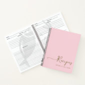 Moderne Roze Gouden Monogram Naam Kookboek Recept Notitieboek (Binnen)