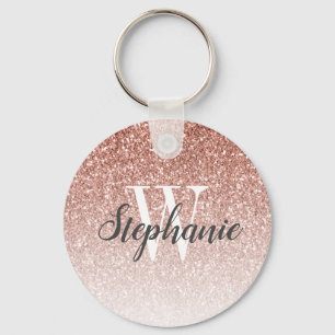 Moderne Roze Gouden Ombre Nep Glitter Monogram Sleutelhanger