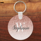 Moderne Roze Gouden Ombre Nep Glitter Monogram Sleutelhanger (Voorkant)
