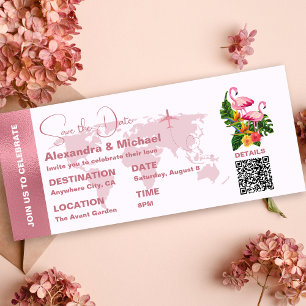 Moderne Roze Gouden Paspoort Save the Date Uitnodi Kaart