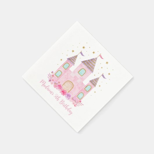 Moderne roze gouden prinses kasteel verjaardag servet (Hoek)