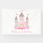 Moderne roze gouden prinses kasteel verjaardag spandoek (Horizontaal)