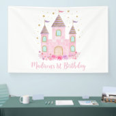 Moderne roze gouden prinses kasteel verjaardag spandoek (Beurs)