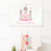 Moderne roze gouden prinses kasteel verjaardag spandoek (Insitu)