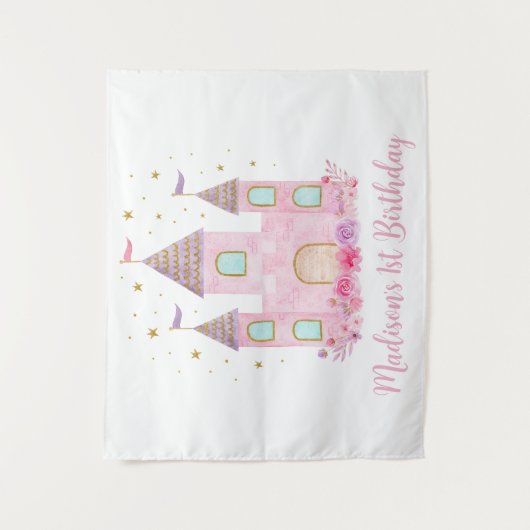 Moderne roze gouden prinses kasteel verjaardag wandkleed (Voorkant)