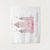 Moderne Roze Gouden Prinsessen Kasteel Verjaardag Wandkleed (Voorkant)