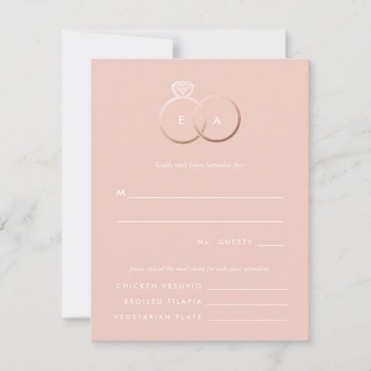 Moderne roze gouden ringen Huwelijks RSVP antwoord (Voorkant)