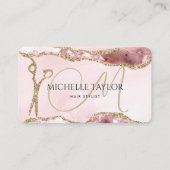 Moderne Roze Gouden Schaar Kapper Monogram Visitekaartje (Voorkant)