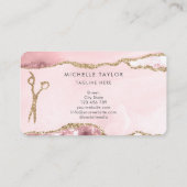 Moderne Roze Gouden Schaar Kapper Monogram Visitekaartje (Achterkant)