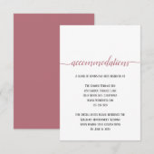 Moderne Roze Gouden Script Bruiloft Accommodatie Informatiekaartje (Voorkant / Achterkant)