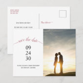 Moderne Roze Gouden Script Bruiloft Bewaar Datum F Aankondigingskaart (Voorkant / Achterkant)