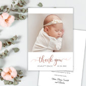 Moderne Roze Gouden Script Eenvoudige Baby Foto  Bedankkaart