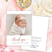 Moderne Roze Gouden Script Eenvoudige Baby Foto  Bedankkaart