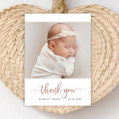 Moderne Roze Gouden Script Eenvoudige Baby Foto  Bedankkaart