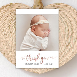 Moderne Roze Gouden Script Eenvoudige Baby Foto Bedankkaart