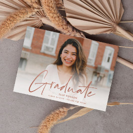 Moderne Roze Gouden Script Foto Afstuderen Aankondiging