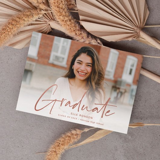 Moderne Roze Gouden Script Foto Afstuderen Aankondiging