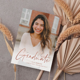 Moderne Roze Gouden Script Foto Afstuderen Aankondiging