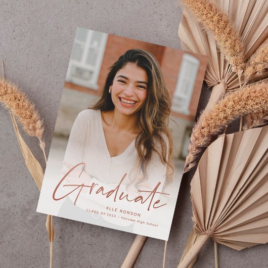 Moderne Roze Gouden Script Foto Afstuderen Aankondiging