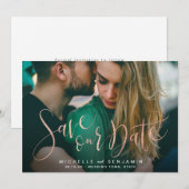 Moderne roze gouden script foto save the date (Voorkant / Achterkant)