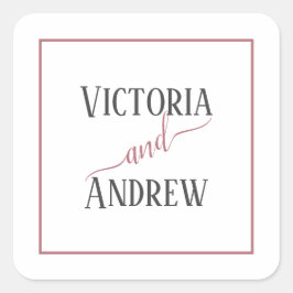 Moderne Roze Gouden Script Minimale Huwelijk Vierkante Sticker