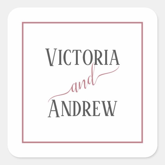 Moderne Roze Gouden Script Minimale Huwelijk Vierkante Sticker (Voorkant)