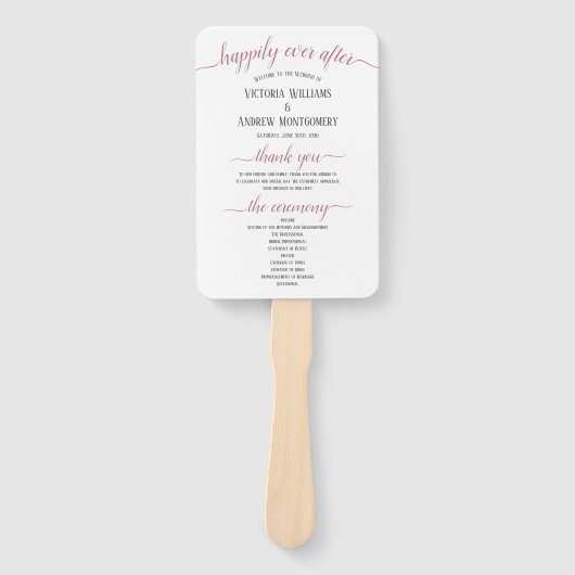 Moderne Roze Gouden Script Minimale Trouwprogramma Handwaaier (Voorkant)
