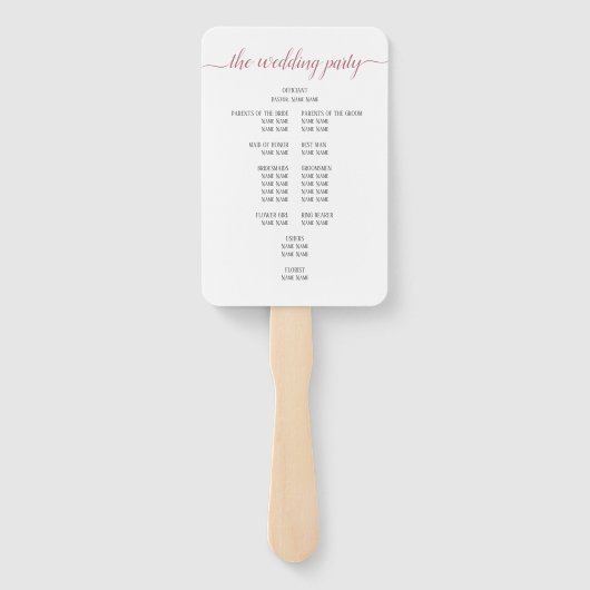 Moderne Roze Gouden Script Minimale Trouwprogramma Handwaaier (Achterkant)