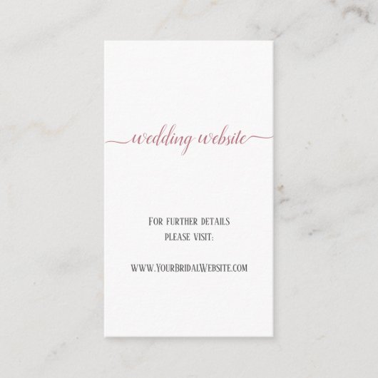 Moderne Roze Gouden Script Minimale Trouwwebsite Informatiekaartje (Voorkant)