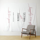 Moderne Roze Gouden Script Minimalistische Trouwda Wandkleed (In Situ (horizontaal))