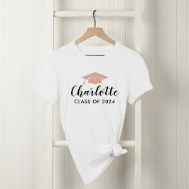 Moderne Roze Gouden Script Naam Afstudeerhoed 2026 T-shirt
