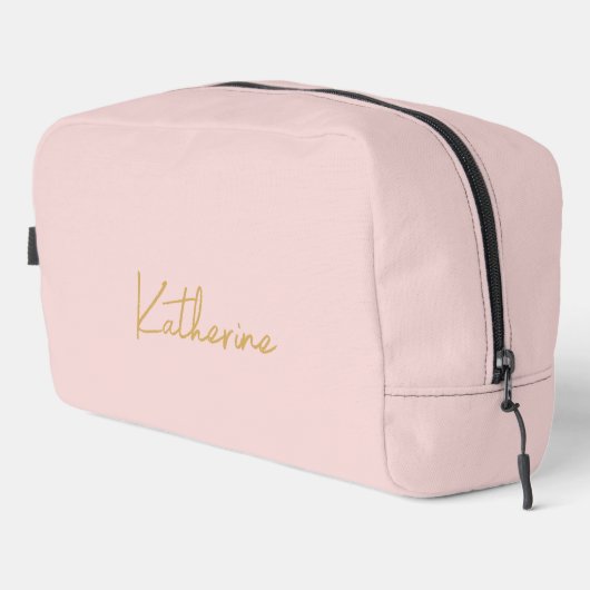 Moderne Roze & Gouden Script Naam Toilettasje (Rechterhoek)