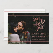 Moderne Roze Gouden Script Save the Date Postkaart Aankondigingskaart (Voorkant / Achterkant)