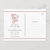 Moderne Roze Gouden Script Sla de Datum Postkaart Aankondigingskaart (Achterkant)