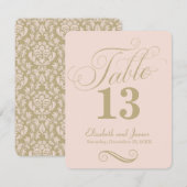 Moderne Roze Gouden Script Tafelnummer Bruiloft (Voorkant / Achterkant)