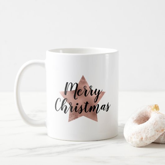 Moderne Roze Gouden Ster Kerst Koffiemok (Met donut)