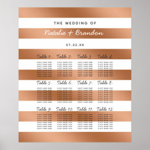 Moderne Roze Gouden Strepen Tafel Zitplaatskaart Poster