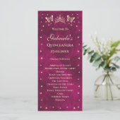 Moderne Roze Gouden Tiara Vlinder 15e Quinceañera Programmakaart (Staand voorkant)