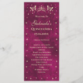 Moderne Roze Gouden Tiara Vlinder 15e Quinceañera Programmakaart (Voorkant)
