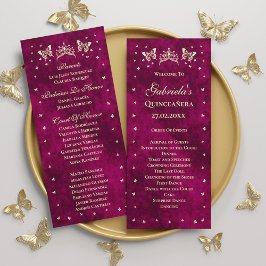 Moderne Roze Gouden Tiara Vlinder 15e Quinceañera Programmakaart