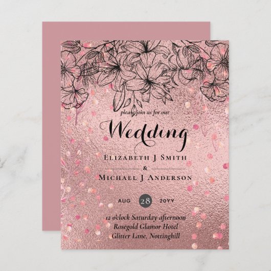 Moderne Roze Gouden Trendy Budget Bruiloft (Voorkant / Achterkant)